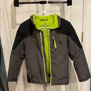 Spyder Kids' Gray & Black Ski Jacket with Bright Green Lining Size 10 Boys